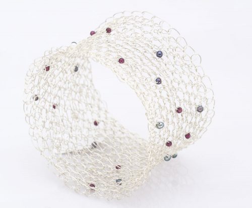 Crochet Bracelet, Garnets & Pearls